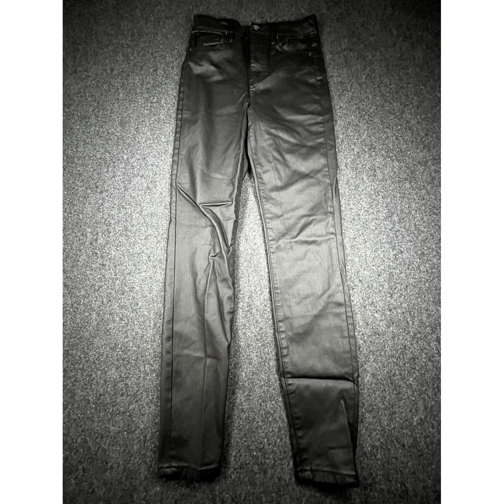 12th Tribe Coated Skinny Jeans Women's 27 Black Faux Leather Stretch High Rise
